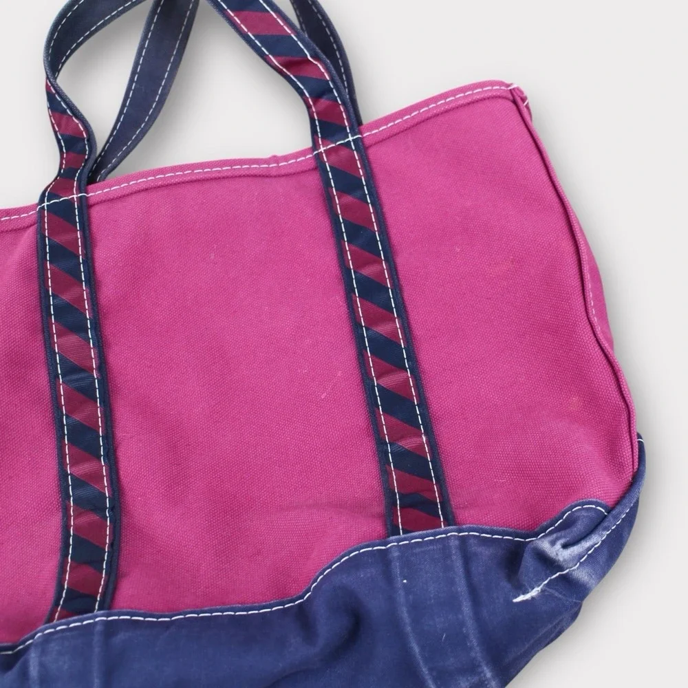 Vintage L.L. Bean Canvas Boat And Tote Bag Pink Blue Medium Zip Top Rare - Picture 4 of 9